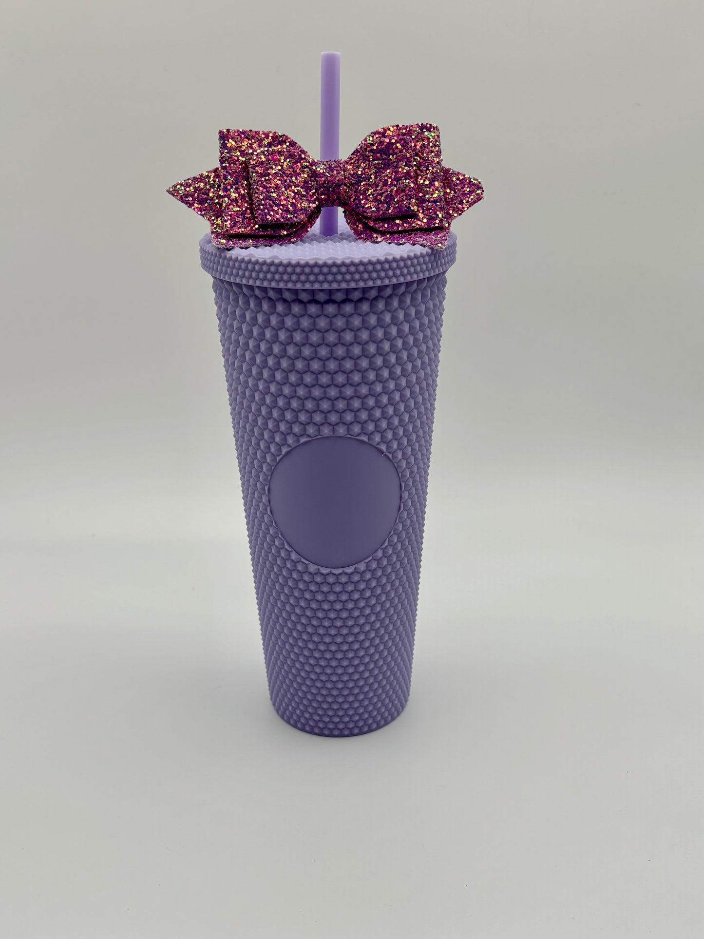 Trending Reusable 24oz Plastic Tumbler with straw and bow Purple