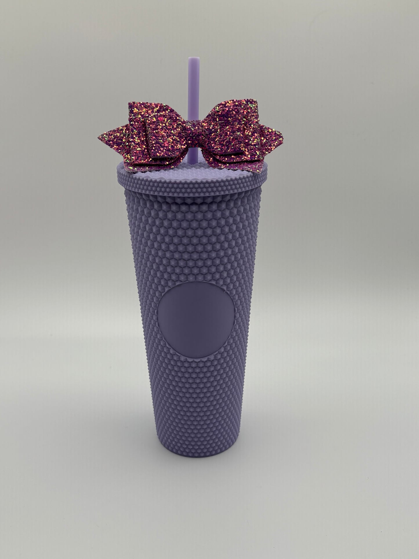Trending Reusable 24oz Plastic Tumbler with straw and bow Purple
