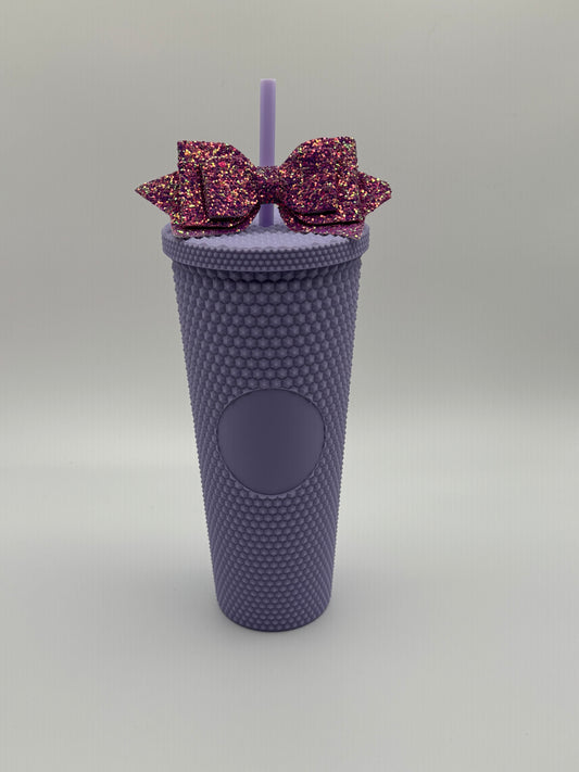 Trending Reusable 24oz Plastic Tumbler with straw and bow Purple
