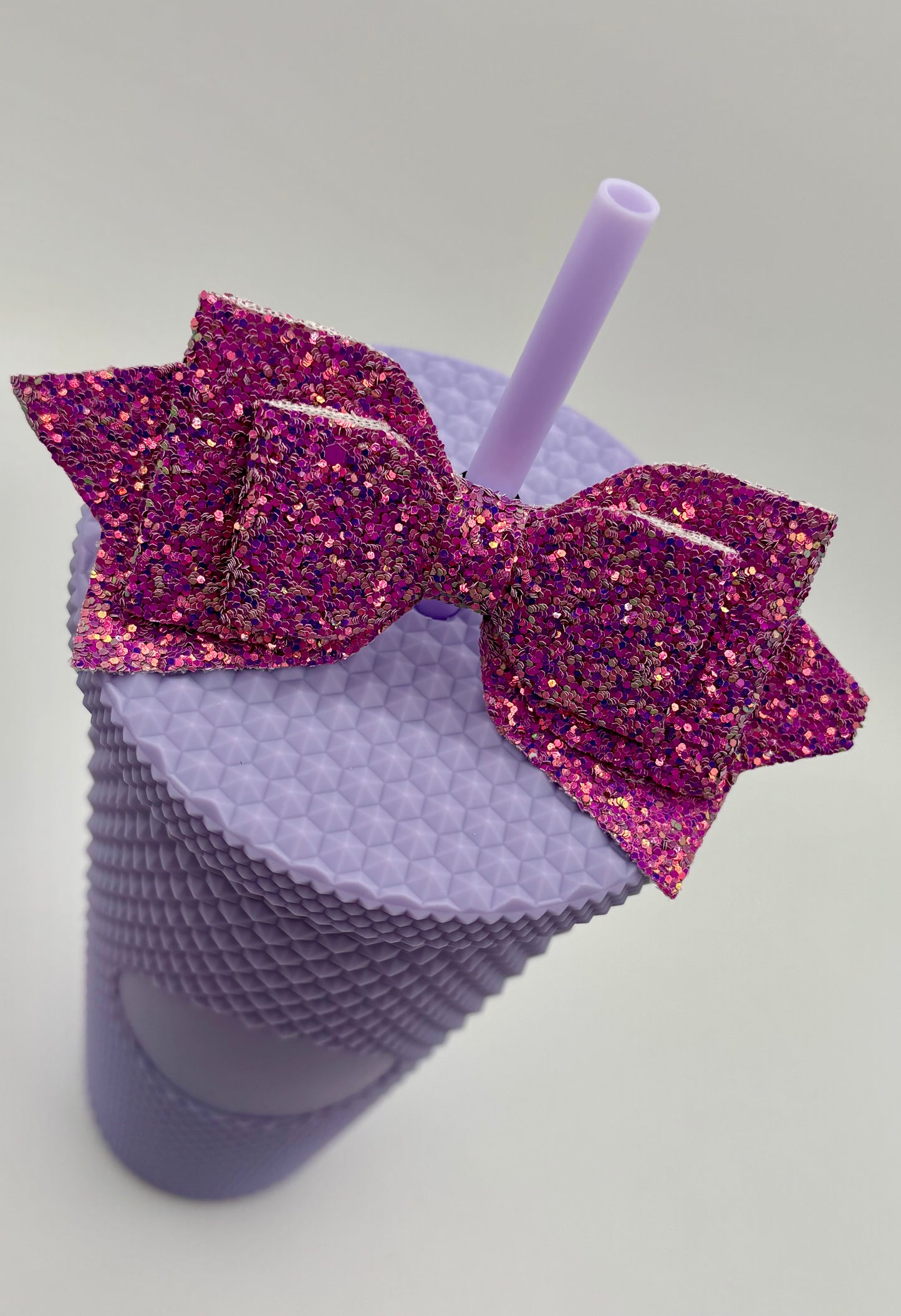 Trending Reusable 24oz Plastic Tumbler with straw and bow Purple