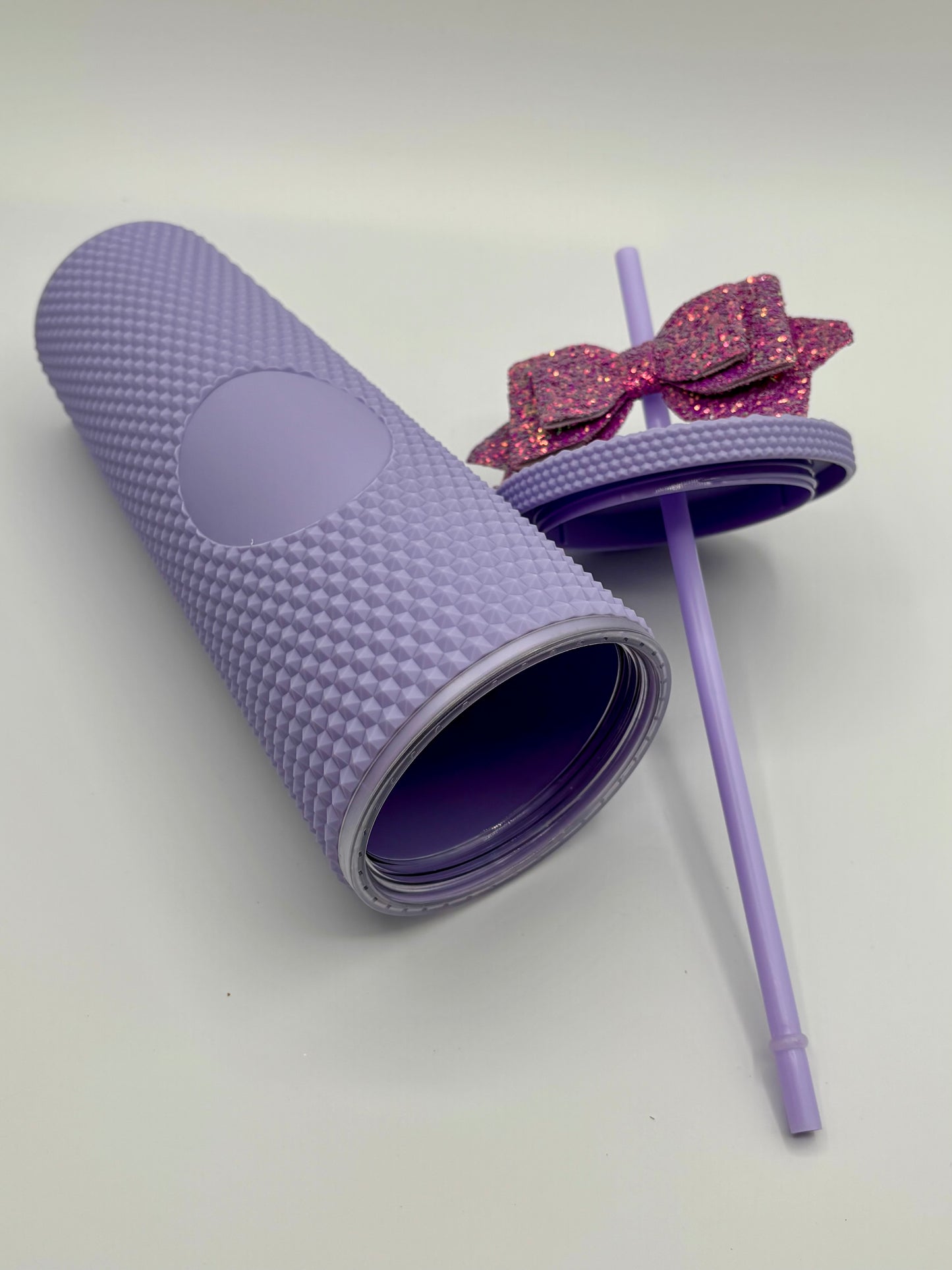 Trending Reusable 24oz Plastic Tumbler with straw and bow Purple