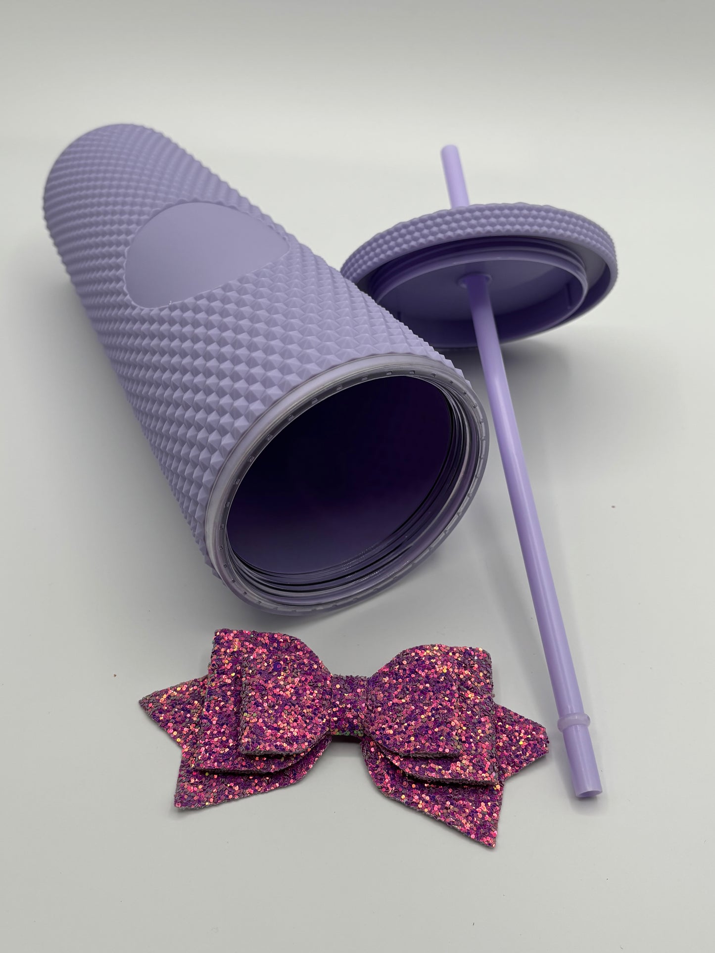 Trending Reusable 24oz Plastic Tumbler with straw and bow Purple