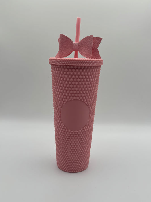Trending Reusable 24oz Plastic Tumbler with straw and bow Pink