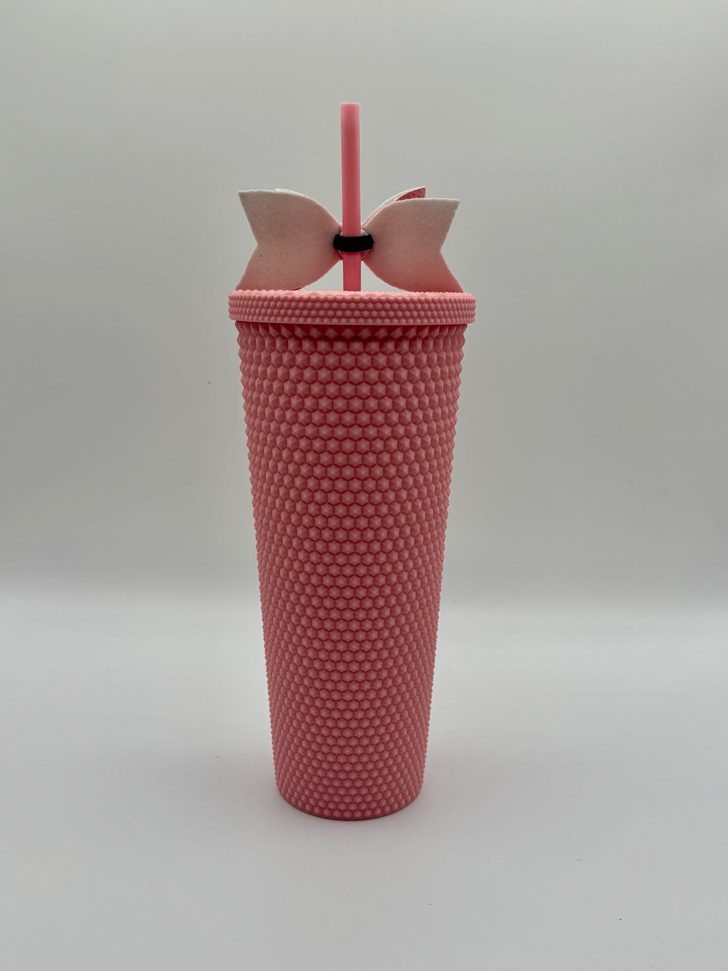 Trending Reusable 24oz Plastic Tumbler with straw and bow Pink