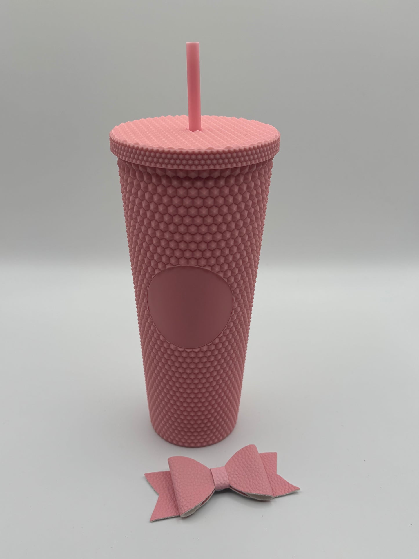 Trending Reusable 24oz Plastic Tumbler with straw and bow Pink