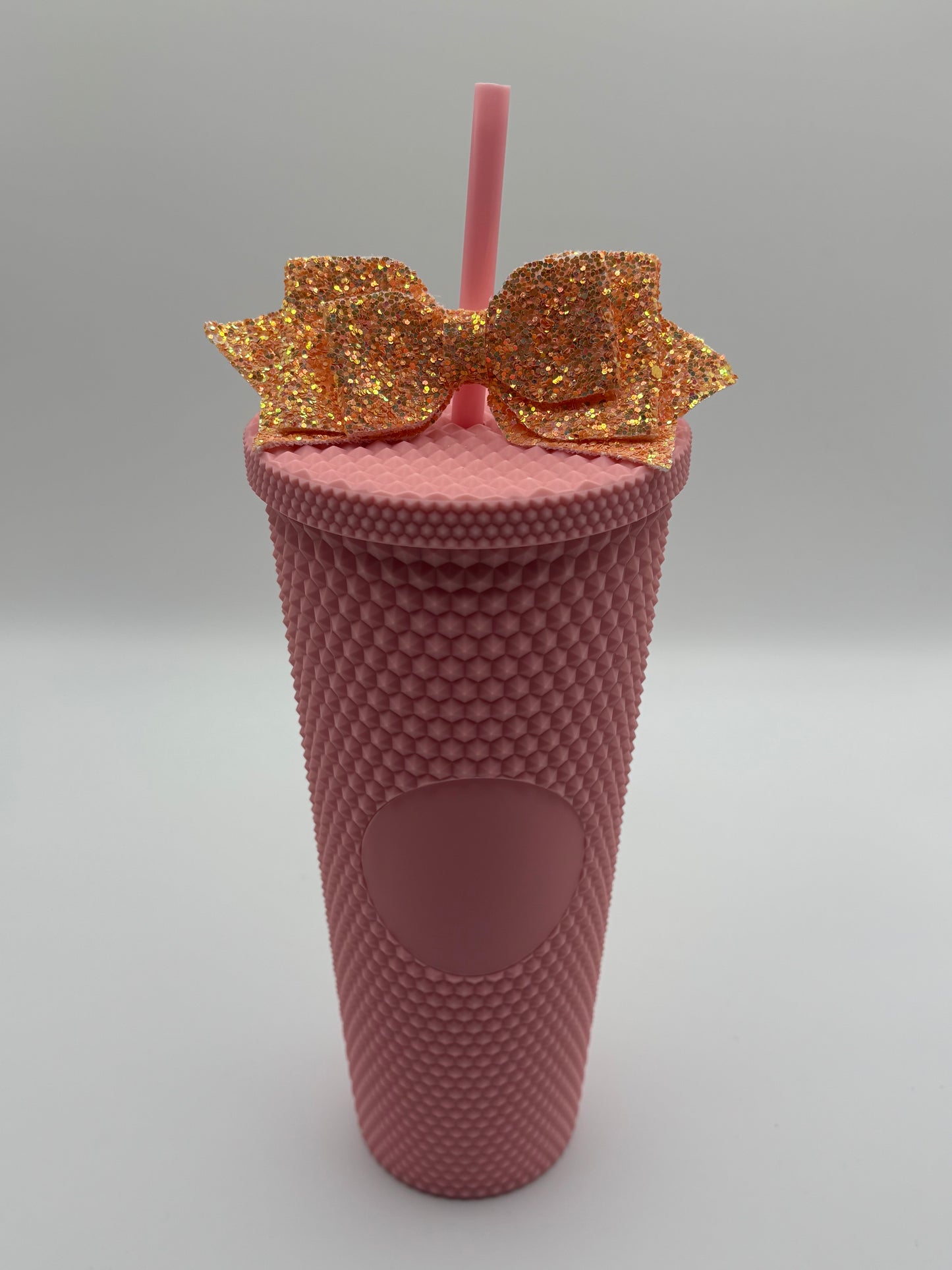 Trending Reusable 24oz Plastic Tumbler with straw and bow Pink