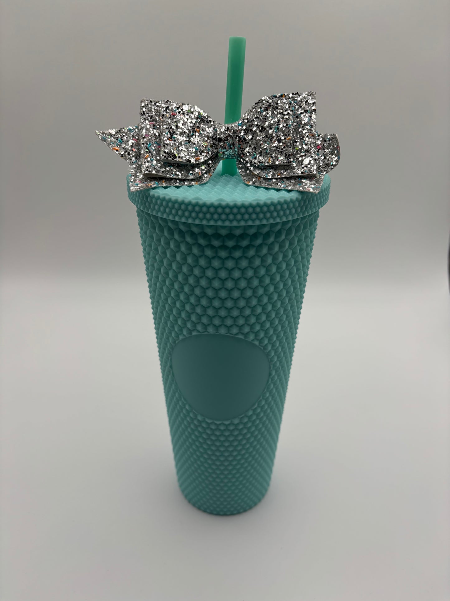Trending Reusable 24oz Plastic Tumbler with straw and bow Aqua