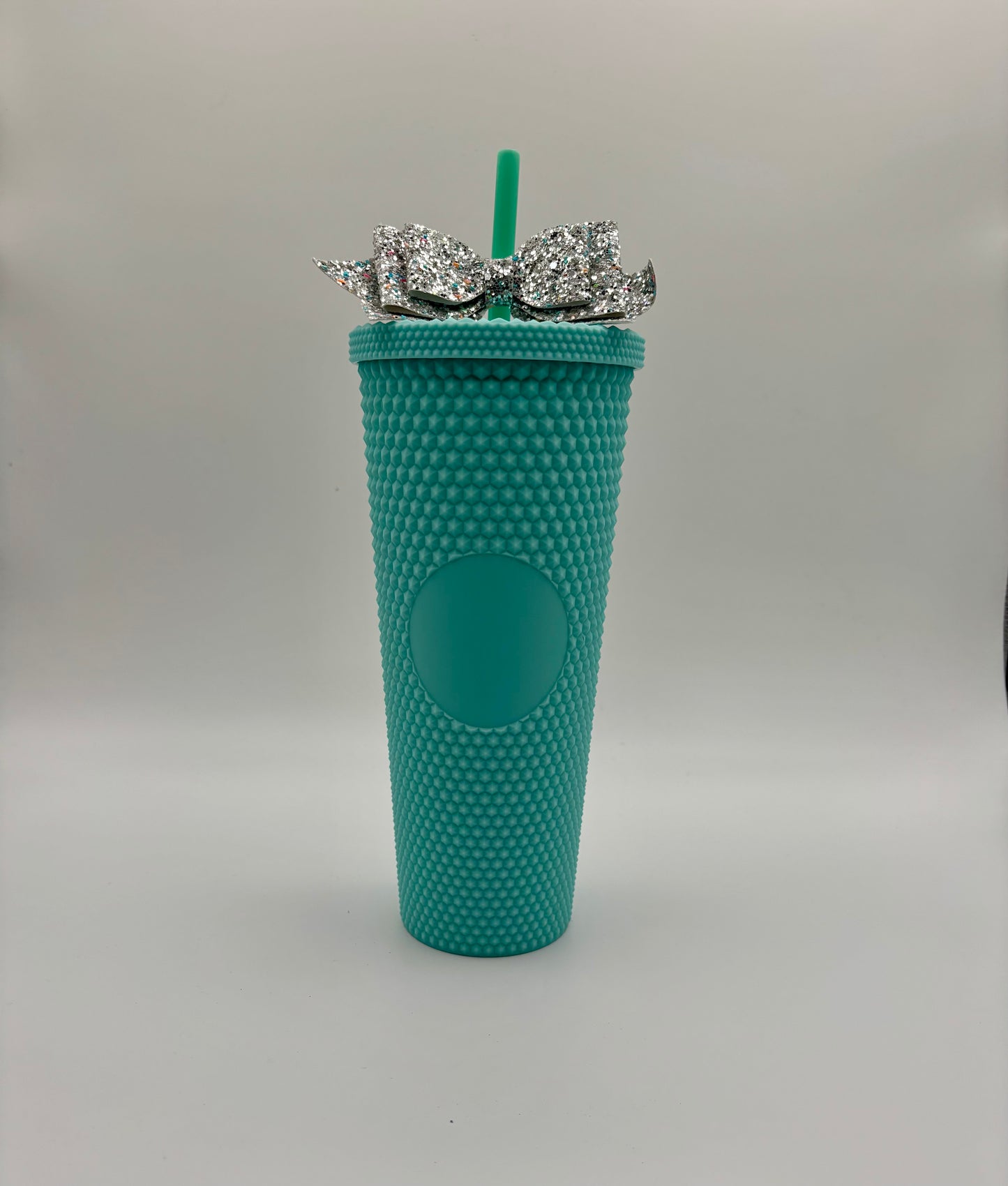 Trending Reusable 24oz Plastic Tumbler with straw and bow Aqua